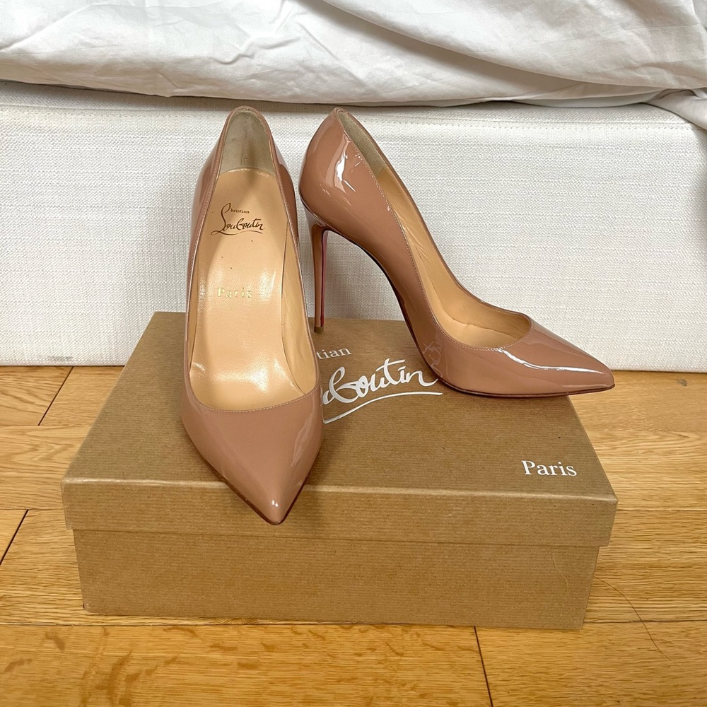 Christian Louboutin Patent Leather Nude Pigalle Follies sz 38